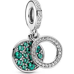 Pandora Sparkling Disc Double Dangle Charm - Silver/Green/Transparent