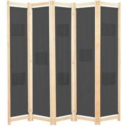 vidaXL 5-Panel Black Room Divider 199.9x169.9cm