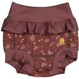 Wheat Neoprene Swim Pants Ruffle - Maroon Flowers