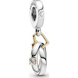 Pandora Two-tone Wedding Rings Dangle Charm - Silver/Gold/Transparent