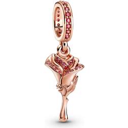 Pandora Rose Flower Dangle Charm - Rose Gold/Red/Sapphire