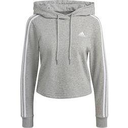 Adidas Women's Essentials 3-Stripes Cropped Hoodie - Medium Grey Heather / White