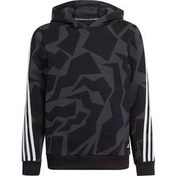 adidas Kid's Future Icons 3-Stripes Graphic Hoodie - Carbon/Black/White (GT9430)