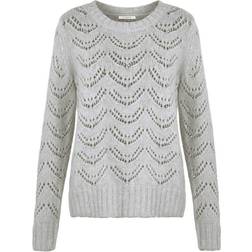 Pieces Bibi Patterned Knitted Top - Light Gray Melange