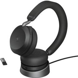 Jabra Evolve2 75 Wireless Headset with Charging Stand and 8-Mic Technology - Dual Foam Stereo Headphones