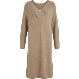 Vila Madelia V-Neck Knitted Dress - Gris/Fungi