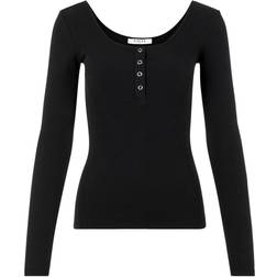 Pieces Kitte Button Front Ribbed Top - Black