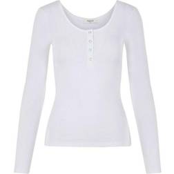 Pieces Kitte Button Front Ribbed Top - Bright White