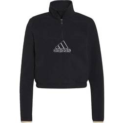 Adidas Women Brand Love Polar Fleece Embroidered Logo Half Zip Sweatshirt - Black/White/Halo Blush