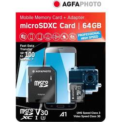AgfaPhoto High Speed ​​Professional microSDXC Class 10 UHS-I U3 V30 A1 64GB