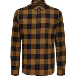 Only & Sons Checked Long Sleeved Shirt - Brown/Monks Robe