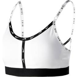 Nike Dri-Fit Indy Light-Support Padded Logo Tape Sports Bra - Black/White/White