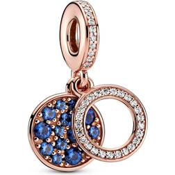 Pandora Sparkling Blue Disc Double Dangle Charm - Rose Gold/Blue/Transparent