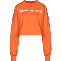 Converse Wordmark Embroidered Logo Crop Sweatshirt - Orange