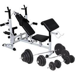 vidaXL Weight Bench with Weight Stand Barbell and Dumbbell Set 120kg