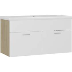 vidaXL Mueble Con Lavabo Madera De Ingeniería Blanco Y Roble Sonoma Beige