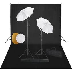 vidaXL Fotostudioset met lampen, paraplu's, achtergrond en reflector Zwart