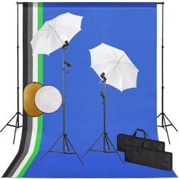 vidaXL Fotostudioset met lampen, paraplu's, achtergrond en reflector Zwart