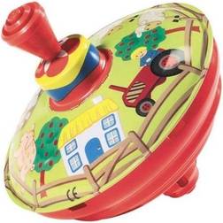 Lena 52412 tin Toys Humming Farm Yard Ø 13 cm, Spinning, Classical Pump Action, Metal top with Animal Motif, for Children from 18 Months