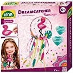 Lena 42700 Dreamcatcher Flamingo, 56 Pieces, Complete Dream Catcher Craft with Ring, Coloured Ribbons & Cords, Plastic Needle, Beads and Fabric Flowers, Set for Children from 6 Years