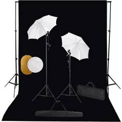 vidaXL Kit de Studio Photo avec Lampes Toile de Fond et Réflecteur Photographie Lumière de Studio Kit d'Eclairage Système de Toile de Fond Intérieur