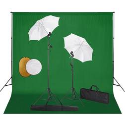 vidaXL Kit de Studio Photo avec Lampes Toile de Fond et Réflecteur Lumière de Studio Photographie Kit d'Eclairage Système de Toile de Fond Intérieur