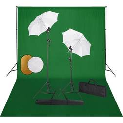 vidaXL Fotostudioset met lampen, paraplu's, achtergrond en reflector Zwart