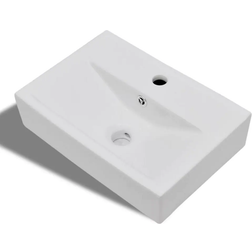 vidaXL Lavabo Rectangular De Cerámica Hueco De Grifo/Desagüe Blanco