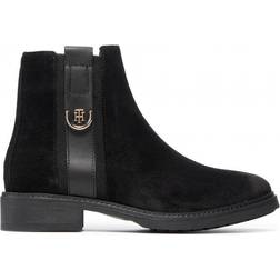 Tommy Hilfiger Suede Monogram Ankle Boots - Black