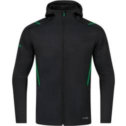 JAKO Kid's Challenge Hooded Leisure Jacket - Black Melange/Sport Green (9821-503)