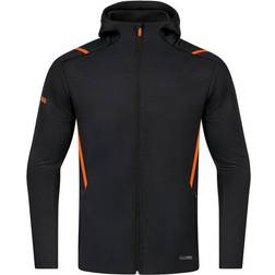 JAKO Challenge Hooded Leisure Jacket - Black Melange/Neon Orange (9821-506)