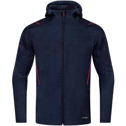 JAKO Challenge Hooded Leisure Jacket Unisex - Seablue Melange/Maroon