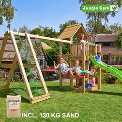 Jungle Gym Cubby legetårn komplet inkl. climb module xtra, 120 kg sand og grøn rutschebane