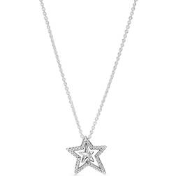 Pandora Pavé Asymmetric Star Collier Necklace - Silver/Transparent