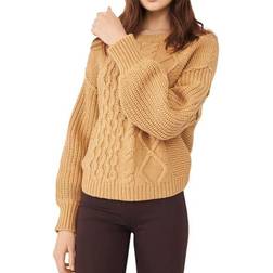 Free People Dream Cable Crewneck Sweater - Classic Camel