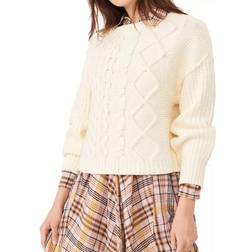 Free People Dream Cable Crewneck Sweater - Cream