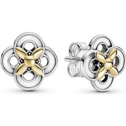 Pandora Two-Tone Flower Stud Earrings - Silver/Gold