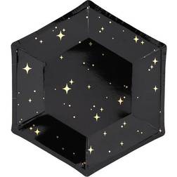 PartyDeco Pappersassietter Guldstjärnor Hexagon Celebrate 6-pack