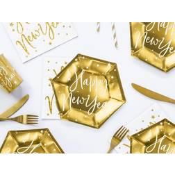 PartyDeco Feestbordjes Happy New Year Goud 6 Stuks