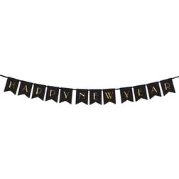 PartyDeco Sort/Guld Guirlande Happy New Year