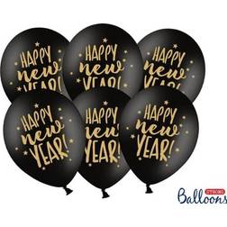 PartyDeco Ballonger Happy New Year Svart/Guld 6-pack