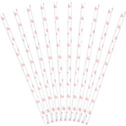 PartyDeco Papieren rietjes Lichtroze hartjes (10st)