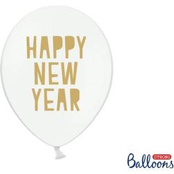 PartyDeco Ballon 30 cm Hvid med Happy NewYear