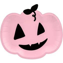 PartyDeco Disposable Plates Pumpkin Halloween Pink/Black 6-pack