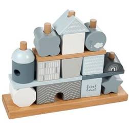 Label Label Casetta Blocchi Impilabili in Legno Azzurro