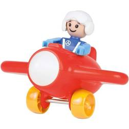 Lena 01571 My First Racers Aeroplane Plane with Movable Figure as Pilot, Pusher and Roller, Toy Vehicle for Babies and Toddlers from 12 m red