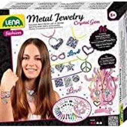 Lena 42658 Craft Jewellery with Crystal Gemstones, Complete 16 Metal Pendants, 6 Ribbons, 650 Rhinestones & Glitter, Set for Bracelets and Necklaces, Children from 8 Years, Multicoloured