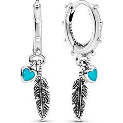 Pandora Feather Hoop Earrings - Silver/Turquoise