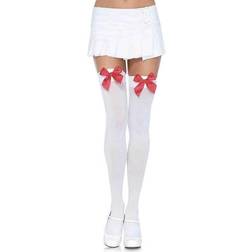 Leg Avenue NYLON THIGH HIGHS WITH BOW WHITE RED