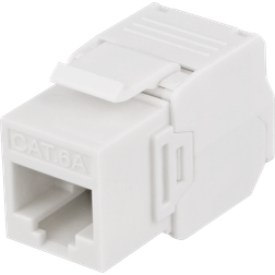 Deltaco Cat6A Keystone-uttag, 28AWG slim, verktygsfri, plast, vit